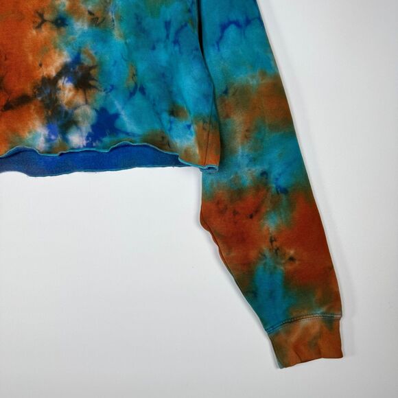 NEEMA California Sweatshirt Womens Small Cropped Tie Dye Orange Blue Pullover - Picture 7 of 11